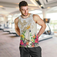 New Zealand Cacatua Galerita Men Tank Top Aotearoa Cockatoo Tropical Flowers LT14 Beige - Polynesian Pride
