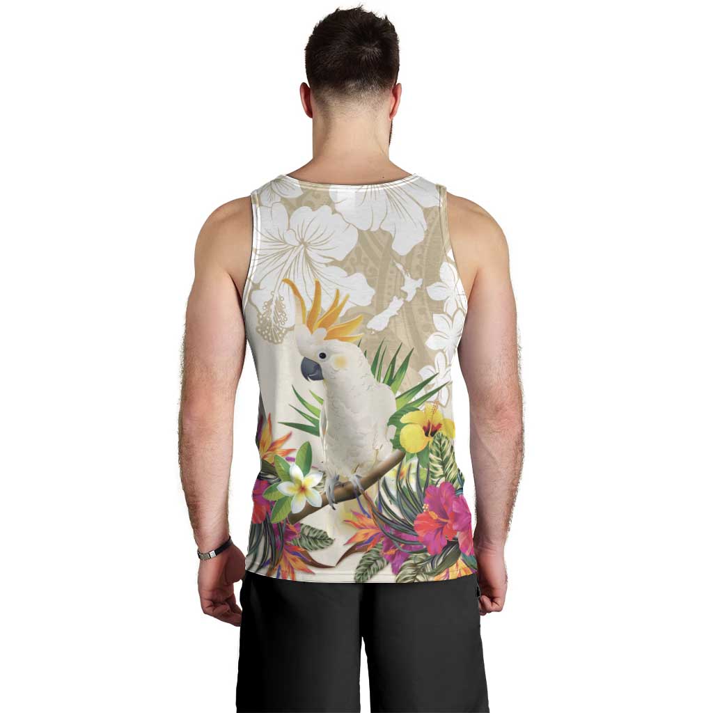 New Zealand Cacatua Galerita Men Tank Top Aotearoa Cockatoo Tropical Flowers LT14 - Polynesian Pride