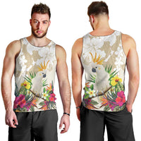 New Zealand Cacatua Galerita Men Tank Top Aotearoa Cockatoo Tropical Flowers LT14 - Polynesian Pride