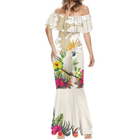 New Zealand Cacatua Galerita Mermaid Dress Aotearoa Cockatoo Tropical Flowers LT14 - Polynesian Pride
