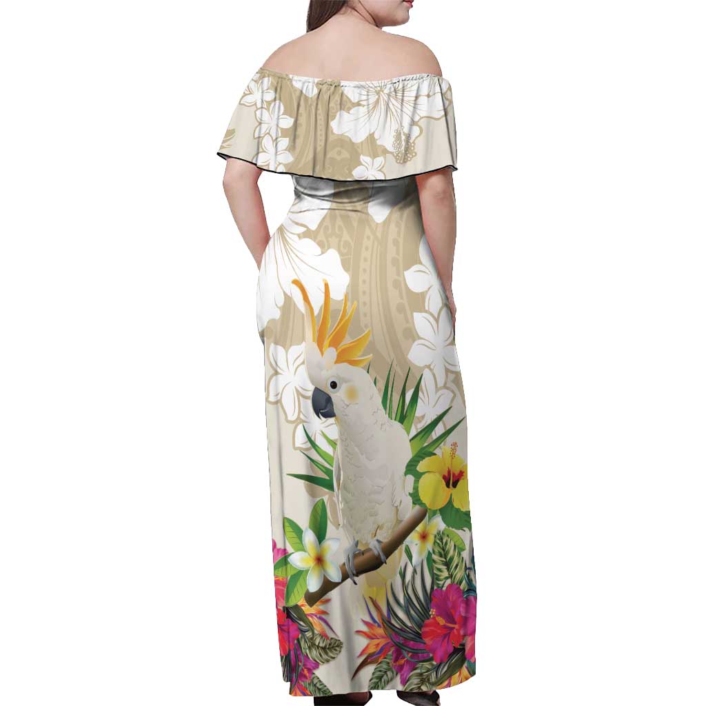 New Zealand Cacatua Galerita Off Shoulder Maxi Dress Aotearoa Cockatoo Tropical Flowers LT14 - Polynesian Pride
