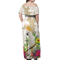 New Zealand Cacatua Galerita Off Shoulder Maxi Dress Aotearoa Cockatoo Tropical Flowers LT14 - Polynesian Pride