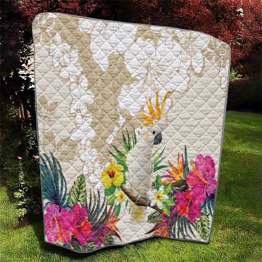 New Zealand Cacatua Galerita Quilt Aotearoa Cockatoo Tropical Flowers LT14 - Polynesian Pride