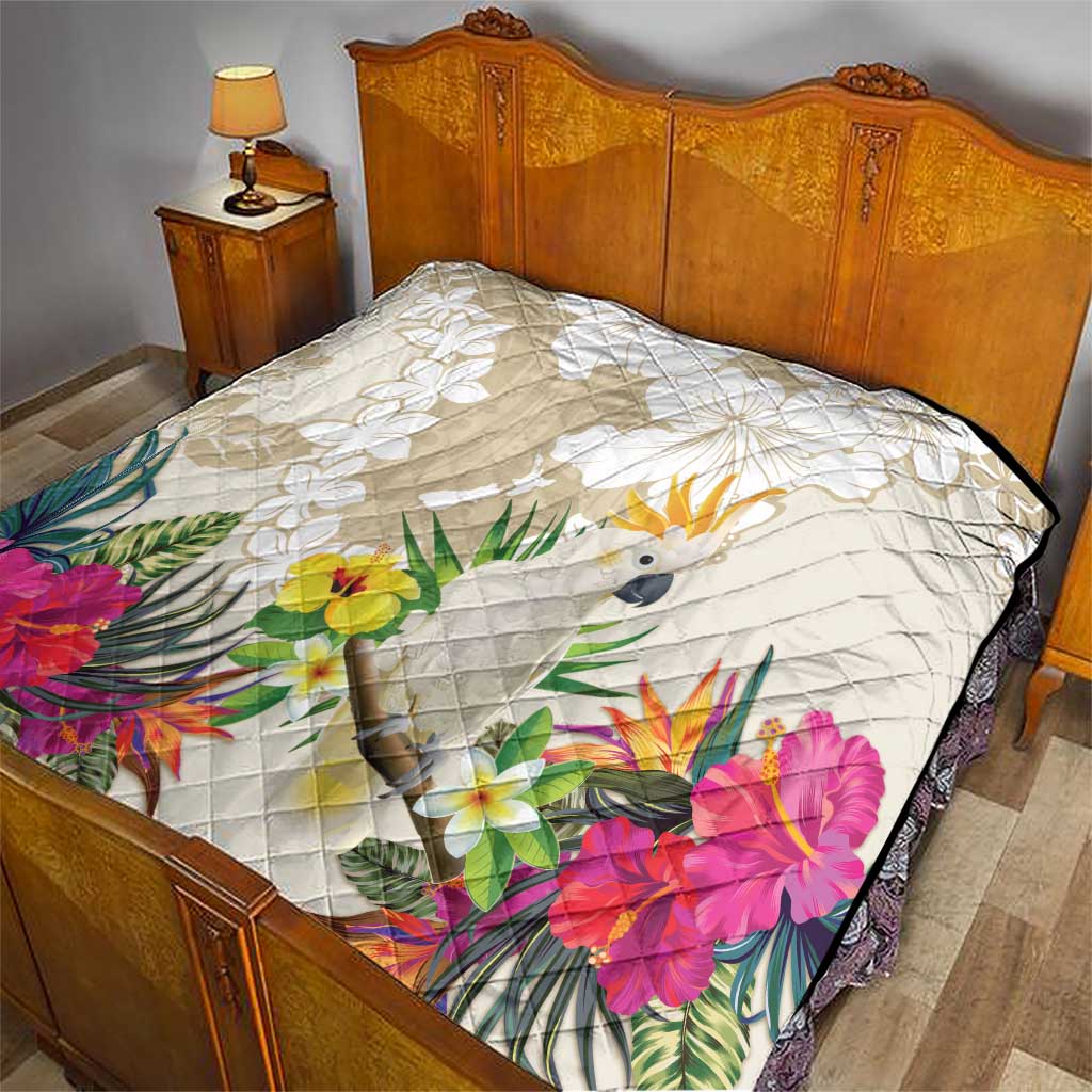 New Zealand Cacatua Galerita Quilt Aotearoa Cockatoo Tropical Flowers LT14 - Polynesian Pride