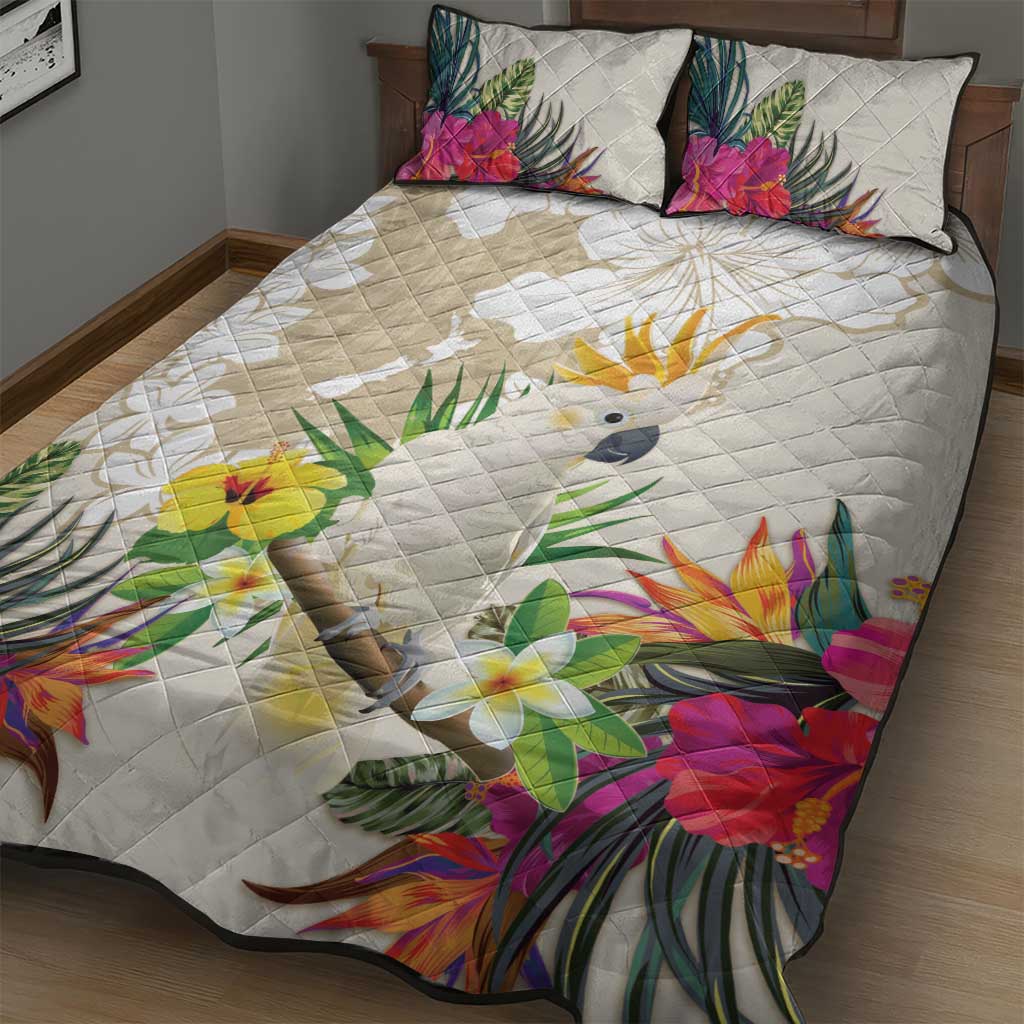 New Zealand Cacatua Galerita Quilt Bed Set Aotearoa Cockatoo Tropical Flowers LT14 - Polynesian Pride