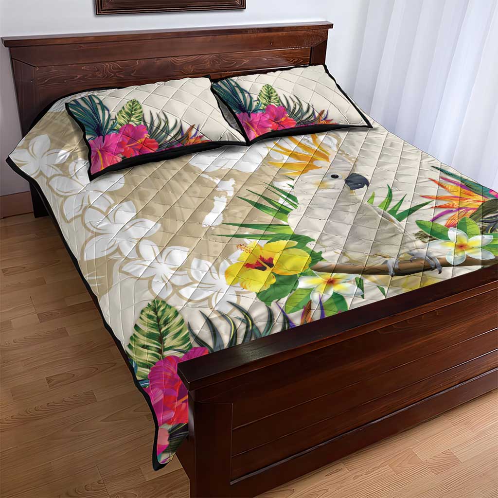 New Zealand Cacatua Galerita Quilt Bed Set Aotearoa Cockatoo Tropical Flowers LT14 - Polynesian Pride