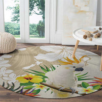 New Zealand Cacatua Galerita Round Carpet Aotearoa Cockatoo Tropical Flowers LT14 - Polynesian Pride
