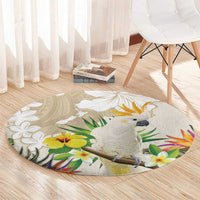 New Zealand Cacatua Galerita Round Carpet Aotearoa Cockatoo Tropical Flowers LT14 - Polynesian Pride