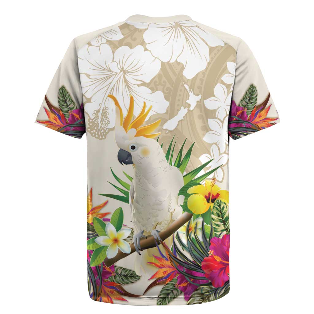 New Zealand Cacatua Galerita Rugby Jersey Aotearoa Cockatoo Tropical Flowers LT14 - Polynesian Pride