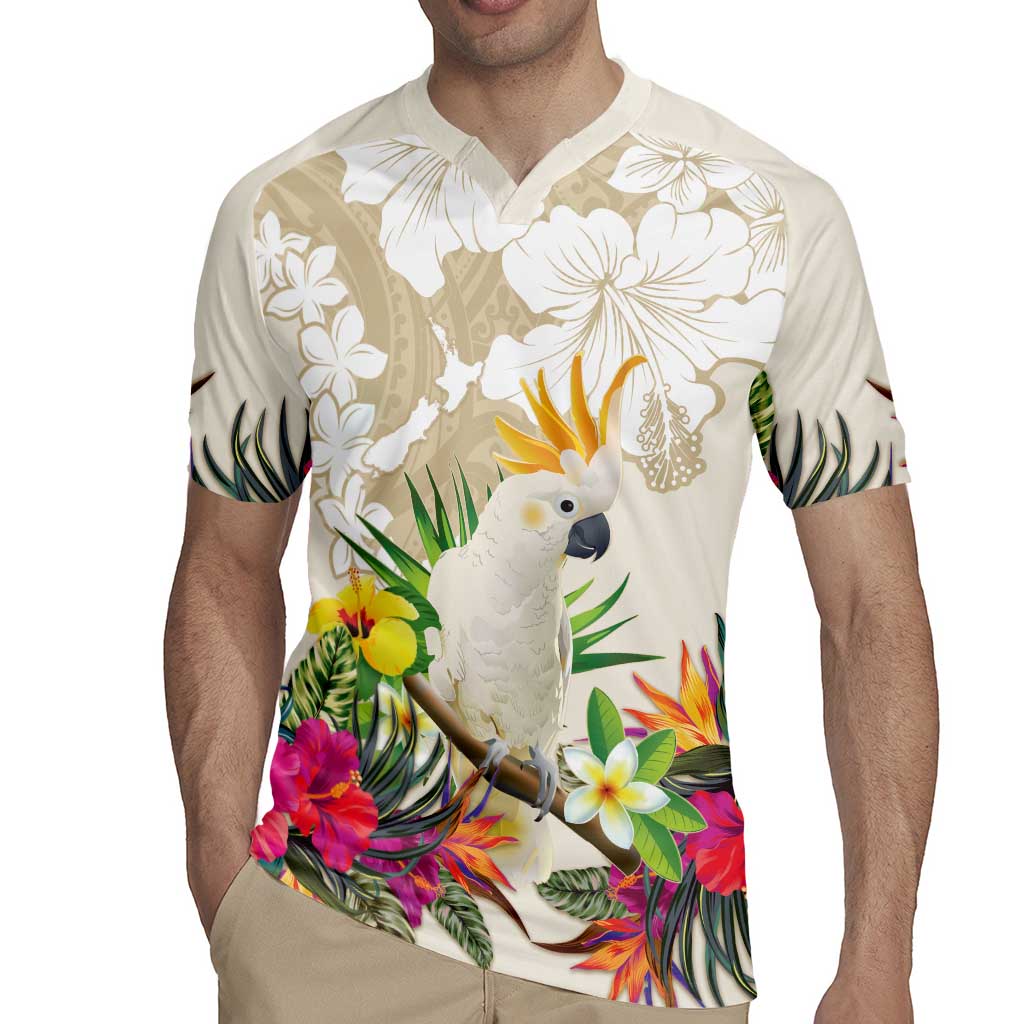 New Zealand Cacatua Galerita Rugby Jersey Aotearoa Cockatoo Tropical Flowers LT14 - Polynesian Pride