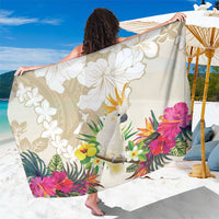 New Zealand Cacatua Galerita Sarong Aotearoa Cockatoo Tropical Flowers LT14 One Size 44 x 66 inches Beige - Polynesian Pride