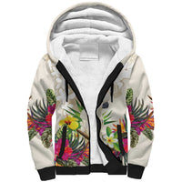New Zealand Cacatua Galerita Sherpa Hoodie Aotearoa Cockatoo Tropical Flowers LT14 Unisex Beige - Polynesian Pride