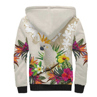 New Zealand Cacatua Galerita Sherpa Hoodie Aotearoa Cockatoo Tropical Flowers LT14 - Polynesian Pride