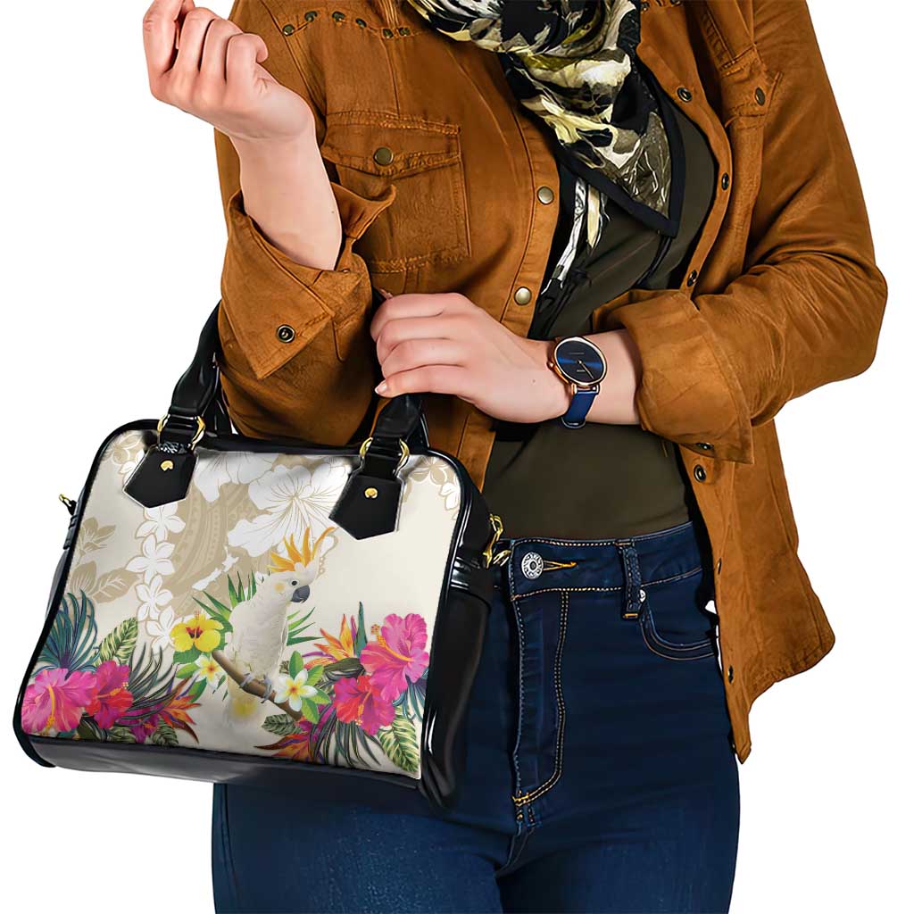 New Zealand Cacatua Galerita Shoulder Handbag Aotearoa Cockatoo Tropical Flowers LT14 - Polynesian Pride
