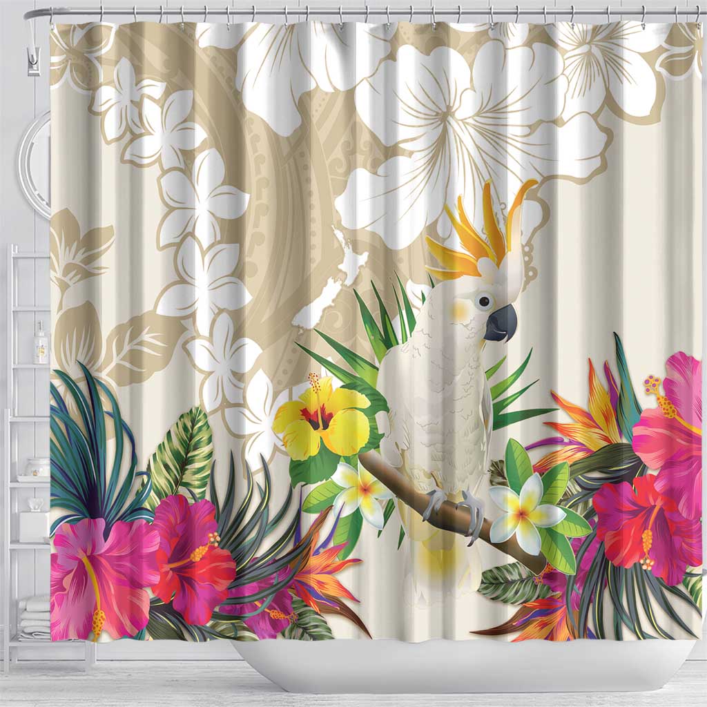 New Zealand Cacatua Galerita Shower Curtain Aotearoa Cockatoo Tropical Flowers LT14 - Polynesian Pride