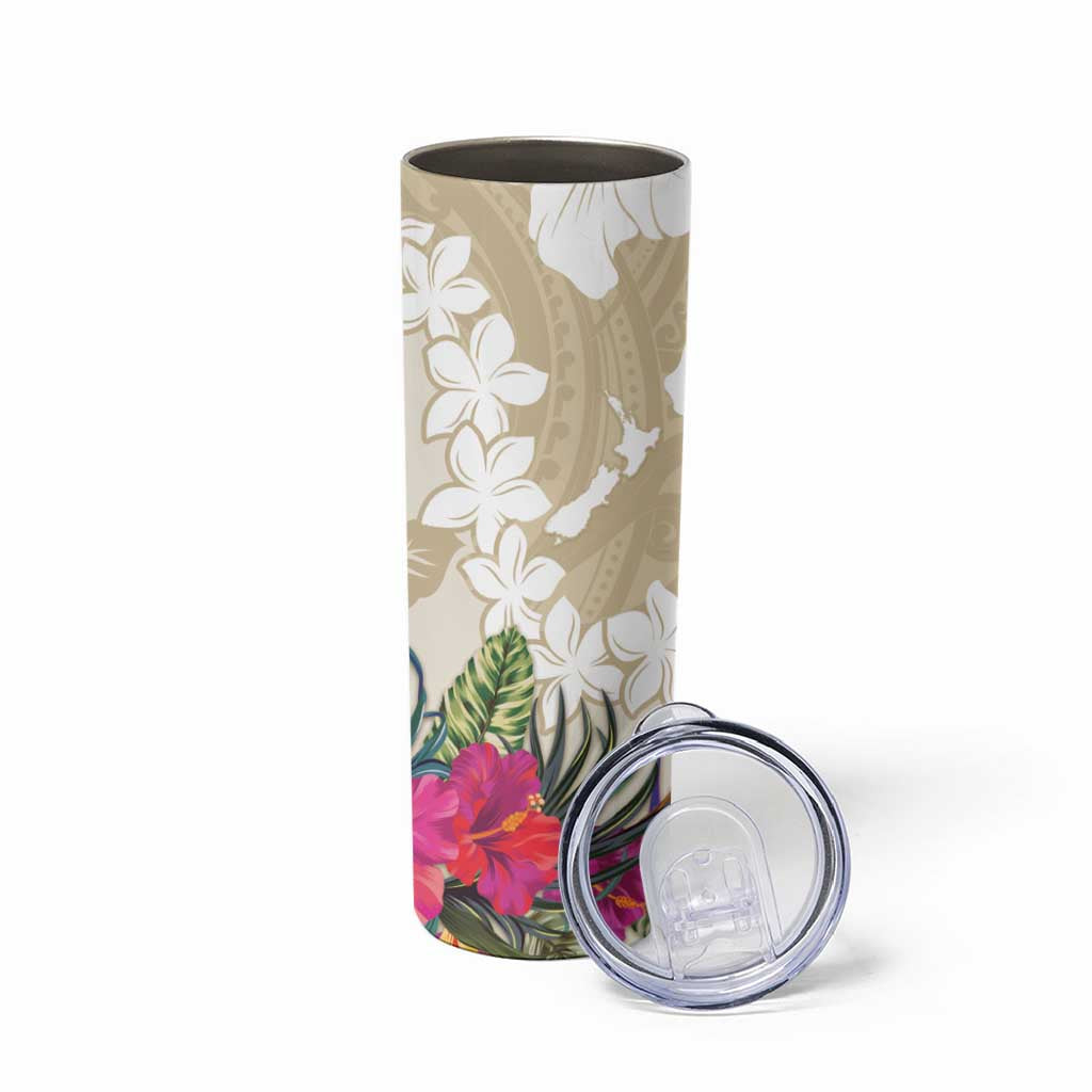New Zealand Cacatua Galerita Skinny Tumbler Aotearoa Cockatoo Tropical Flowers LT14 - Polynesian Pride
