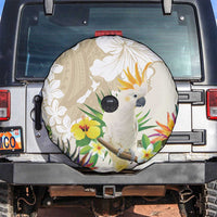 New Zealand Cacatua Galerita Spare Tire Cover Aotearoa Cockatoo Tropical Flowers LT14 Beige - Polynesian Pride