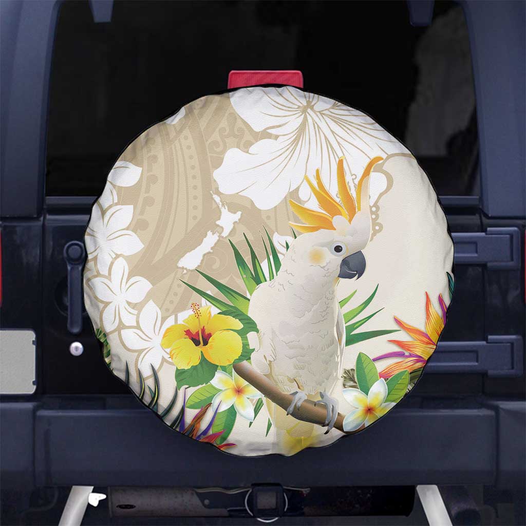 New Zealand Cacatua Galerita Spare Tire Cover Aotearoa Cockatoo Tropical Flowers LT14 - Polynesian Pride