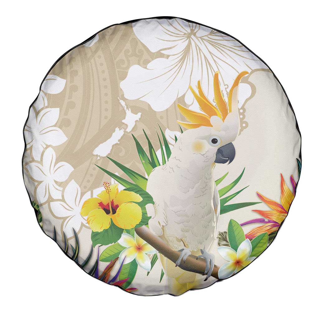 New Zealand Cacatua Galerita Spare Tire Cover Aotearoa Cockatoo Tropical Flowers LT14 - Polynesian Pride