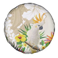 New Zealand Cacatua Galerita Spare Tire Cover Aotearoa Cockatoo Tropical Flowers LT14 - Polynesian Pride