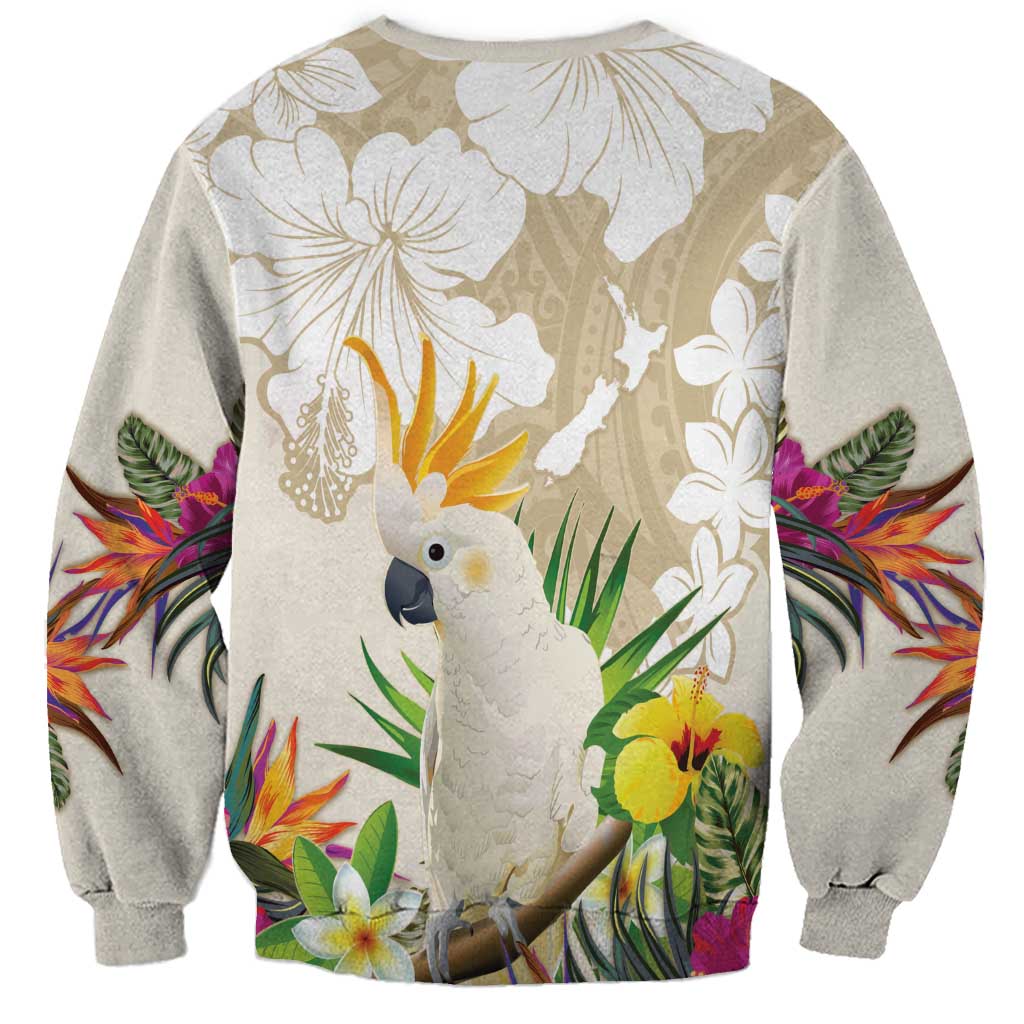 New Zealand Cacatua Galerita Sweatshirt Aotearoa Cockatoo Tropical Flowers LT14 - Polynesian Pride