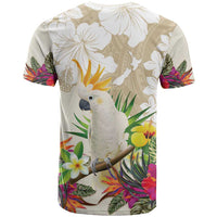 New Zealand Cacatua Galerita T Shirt Aotearoa Cockatoo Tropical Flowers LT14 - Polynesian Pride