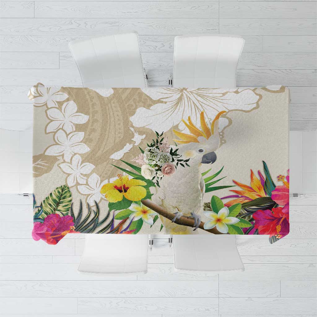 New Zealand Cacatua Galerita Tablecloth Aotearoa Cockatoo Tropical Flowers LT14 Beige - Polynesian Pride