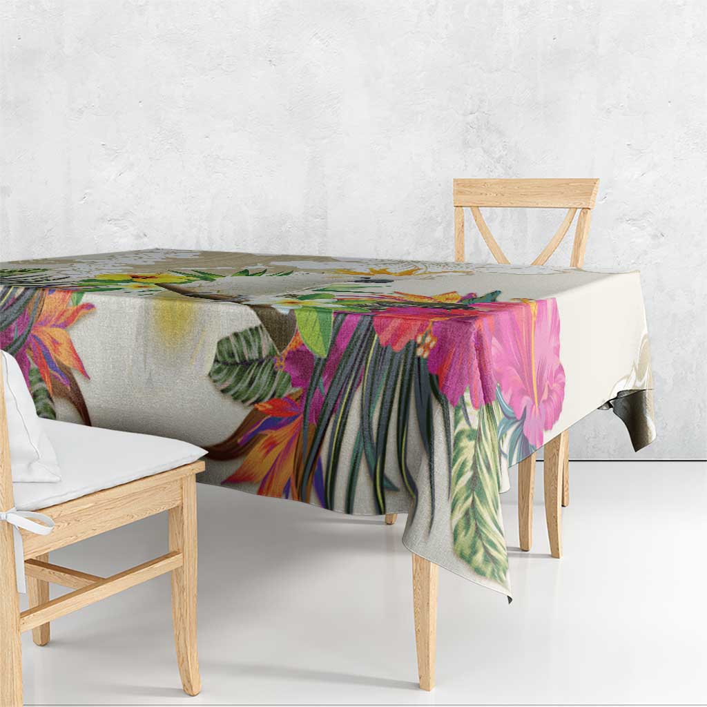 New Zealand Cacatua Galerita Tablecloth Aotearoa Cockatoo Tropical Flowers LT14 - Polynesian Pride