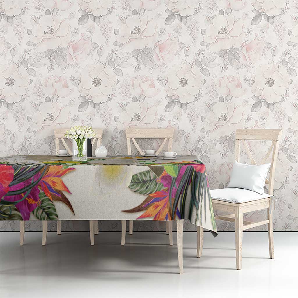 New Zealand Cacatua Galerita Tablecloth Aotearoa Cockatoo Tropical Flowers LT14 - Polynesian Pride