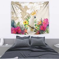 New Zealand Cacatua Galerita Tapestry Aotearoa Cockatoo Tropical Flowers LT14 - Polynesian Pride