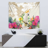 New Zealand Cacatua Galerita Tapestry Aotearoa Cockatoo Tropical Flowers LT14 - Polynesian Pride