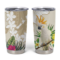 New Zealand Cacatua Galerita Tumbler Cup Aotearoa Cockatoo Tropical Flowers LT14 Beige - Polynesian Pride