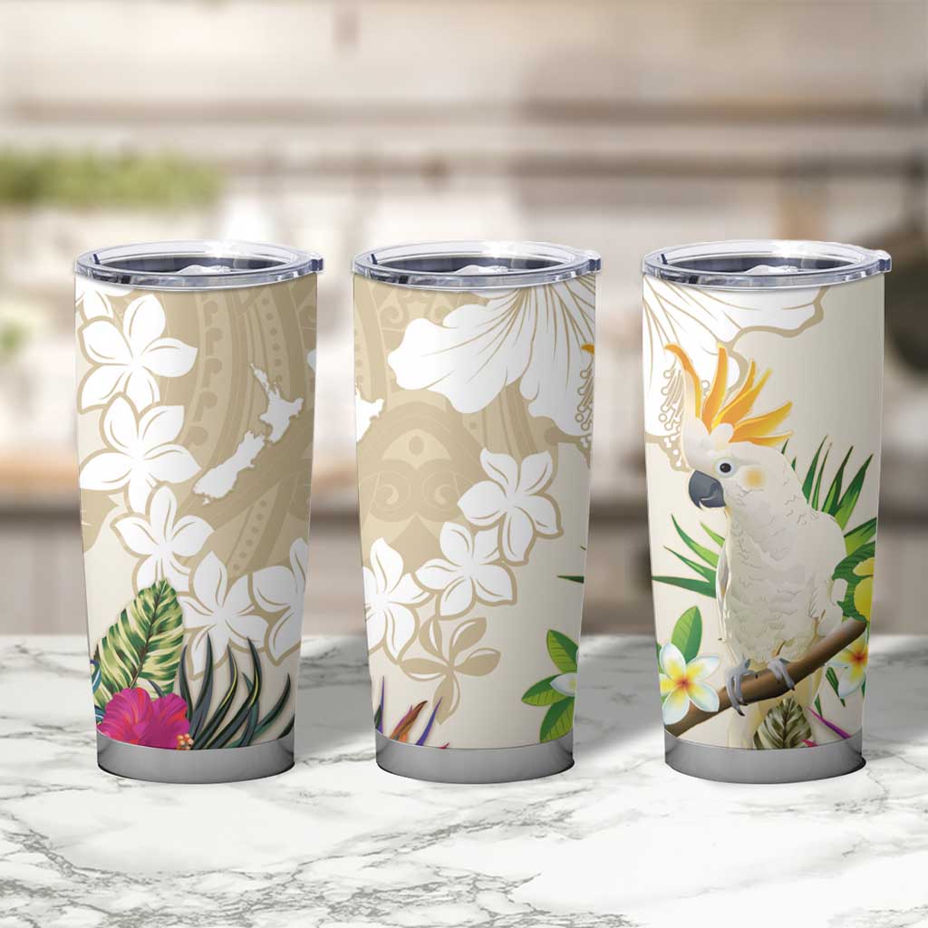 New Zealand Cacatua Galerita Tumbler Cup Aotearoa Cockatoo Tropical Flowers LT14 - Polynesian Pride
