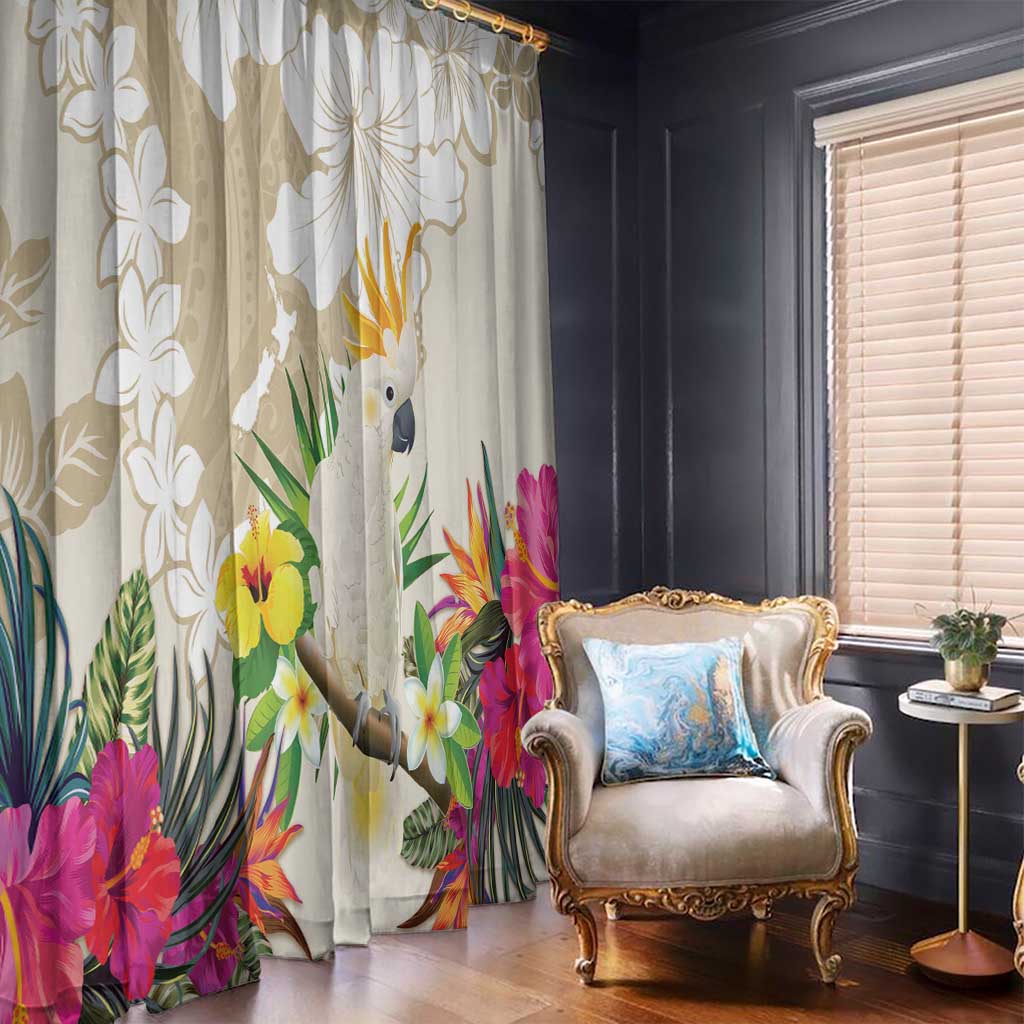 New Zealand Cacatua Galerita Window Curtain Aotearoa Cockatoo Tropical Flowers LT14 - Polynesian Pride