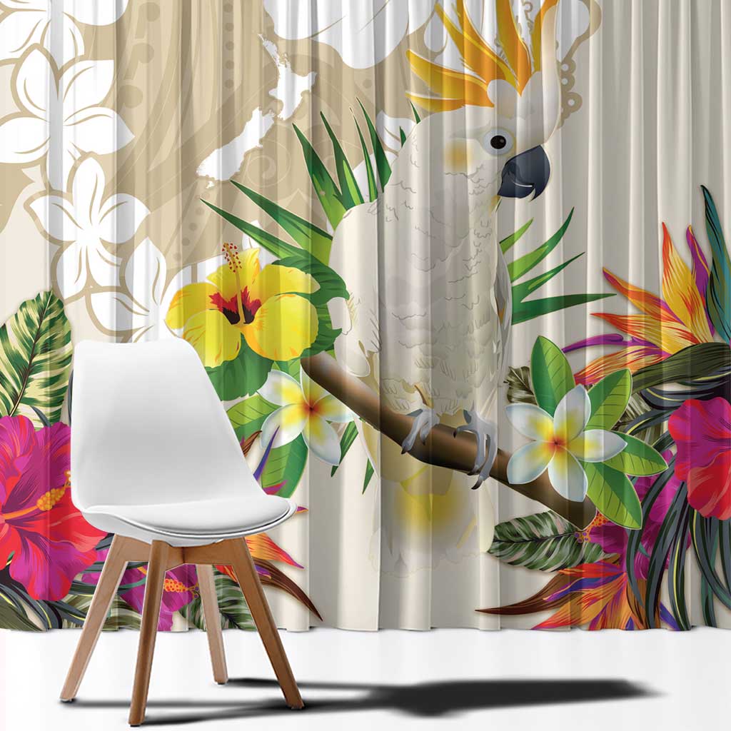 New Zealand Cacatua Galerita Window Curtain Aotearoa Cockatoo Tropical Flowers LT14 - Polynesian Pride