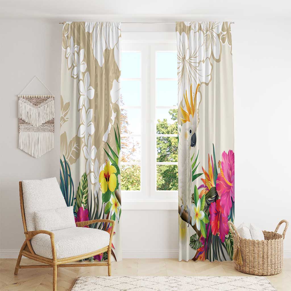 New Zealand Cacatua Galerita Window Curtain Aotearoa Cockatoo Tropical Flowers LT14 - Polynesian Pride