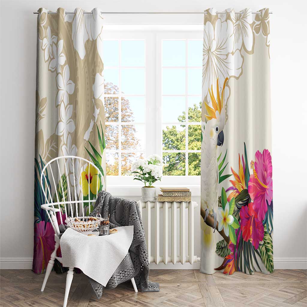 New Zealand Cacatua Galerita Window Curtain Aotearoa Cockatoo Tropical Flowers LT14 - Polynesian Pride