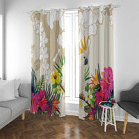 New Zealand Cacatua Galerita Window Curtain Aotearoa Cockatoo Tropical Flowers LT14 With Grommets Beige - Polynesian Pride