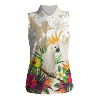 New Zealand Cacatua Galerita Women Sleeveless Polo Shirt Aotearoa Cockatoo Tropical Flowers LT14 Female Beige - Polynesian Pride