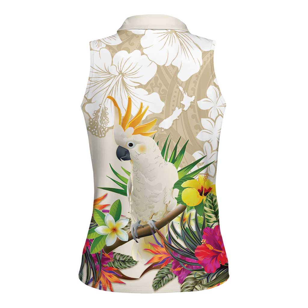 New Zealand Cacatua Galerita Women Sleeveless Polo Shirt Aotearoa Cockatoo Tropical Flowers LT14 - Polynesian Pride