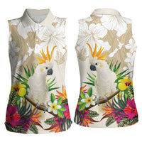 New Zealand Cacatua Galerita Women Sleeveless Polo Shirt Aotearoa Cockatoo Tropical Flowers LT14 - Polynesian Pride
