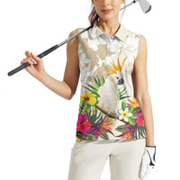 New Zealand Cacatua Galerita Women Sleeveless Polo Shirt Aotearoa Cockatoo Tropical Flowers LT14 - Polynesian Pride