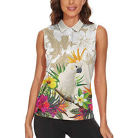 New Zealand Cacatua Galerita Women Sleeveless Polo Shirt Aotearoa Cockatoo Tropical Flowers LT14 - Polynesian Pride