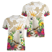 New Zealand Cacatua Galerita Women V-Neck T-Shirt Aotearoa Cockatoo Tropical Flowers LT14 - Polynesian Pride