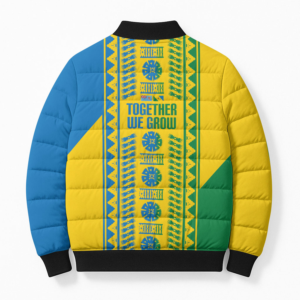 Malampa Fiji Day Bomber Puffer Jacket 10 October Together We Grow Tapa Motifs