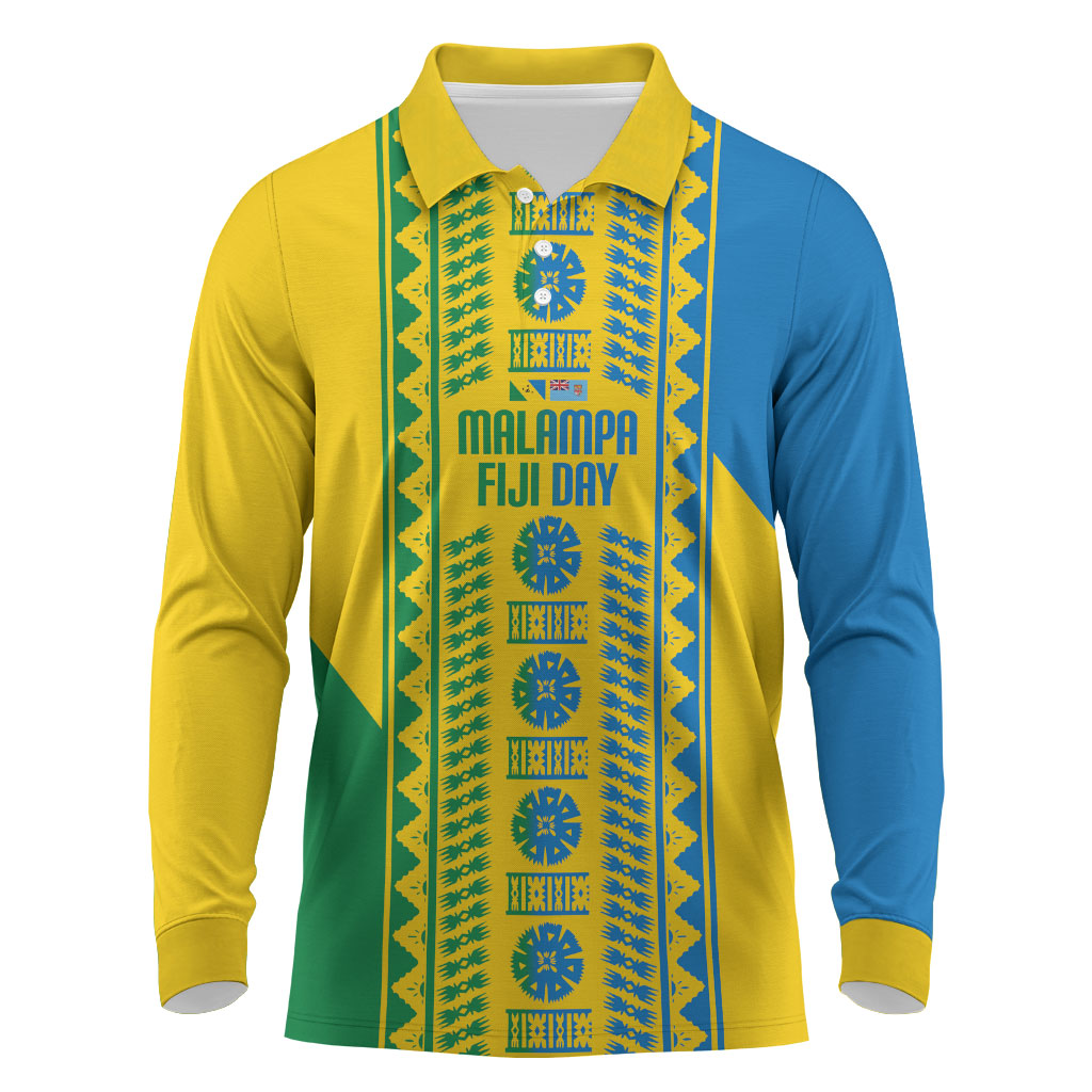 Malampa Fiji Day Long Sleeve Polo Shirt 10 October Together We Grow Tapa Motifs