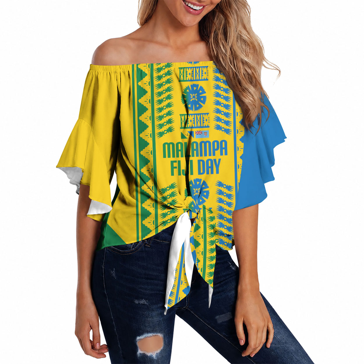 Malampa Fiji Day Off Shoulder Wrap Waist Top 10 October Together We Grow Tapa Motifs