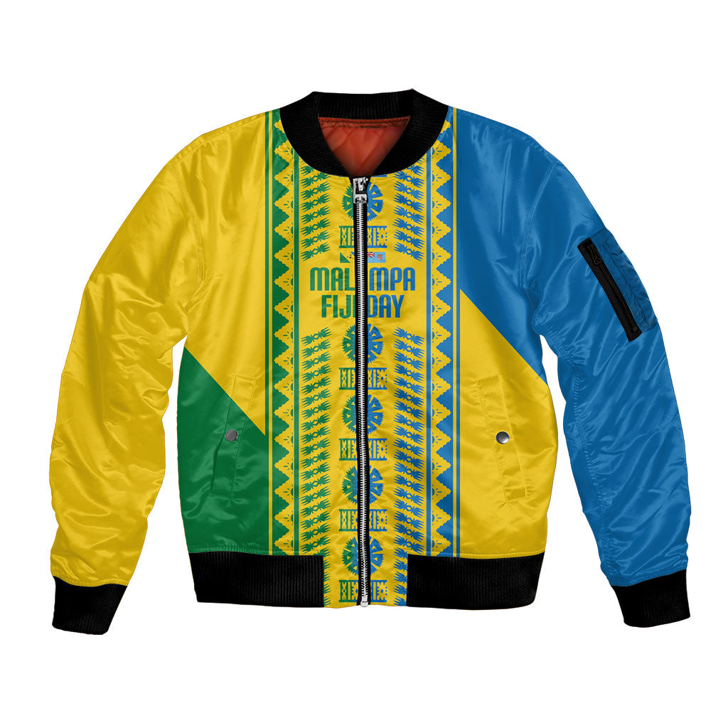 Malampa Fiji Day Sleeve Zip Bomber Jacket 10 October Together We Grow Tapa Motifs