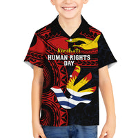 Personalised Kiribati Human Rights Day Family Matching Off Shoulder Maxi Dress and Hawaiian Shirt Coat Of Arms With Polynesian Tropical Flowers LT14 Son's Shirt Black - Polynesian Pride