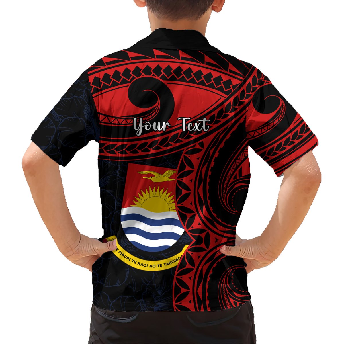 Personalised Kiribati Human Rights Day Hawaiian Shirt Coat Of Arms With Polynesian Tropical Flowers LT14 - Polynesian Pride